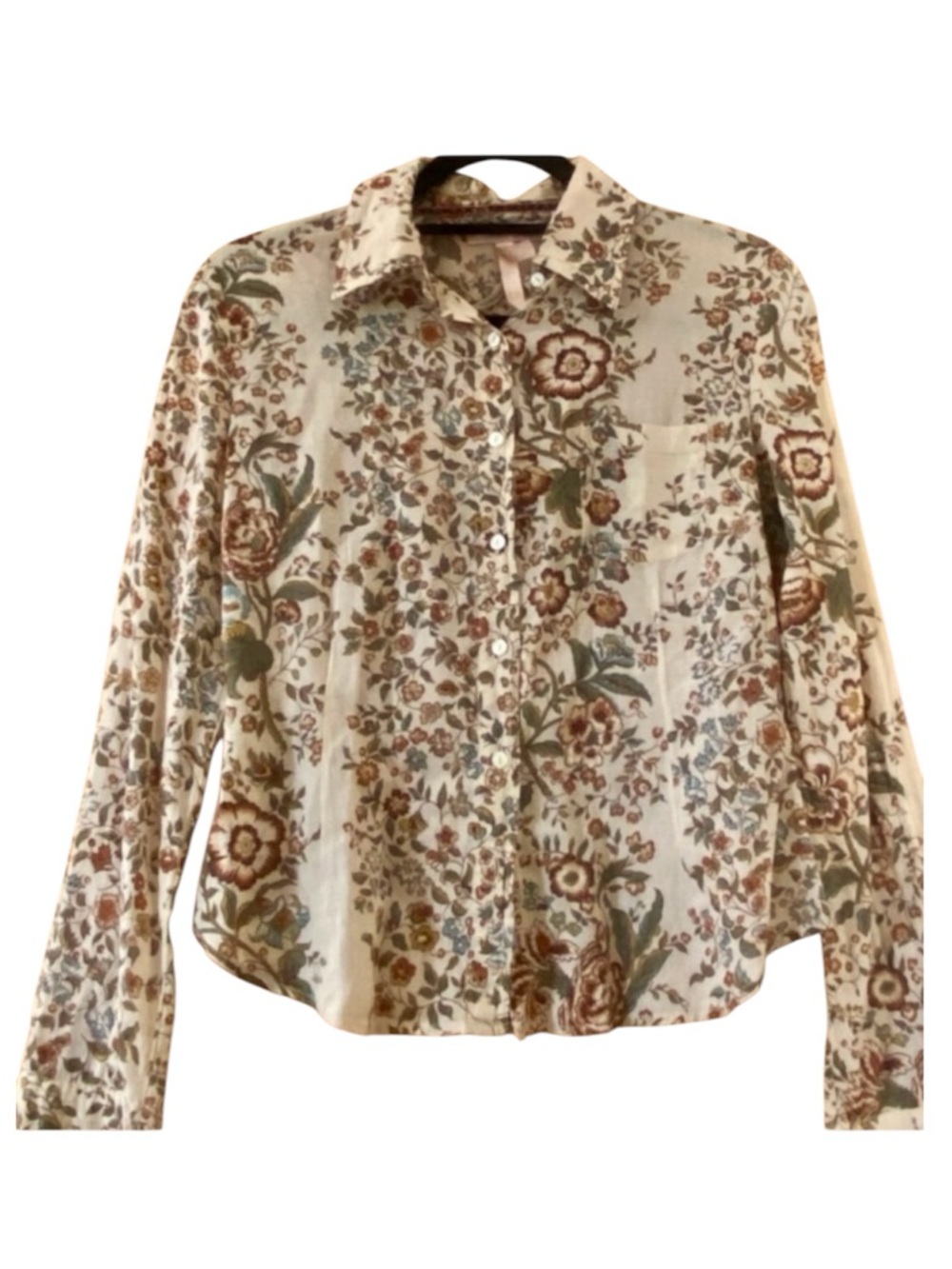 Andrew & Co 100% Cotton Floral Button Down Vintage Cottagecore Sheer Boho Top S